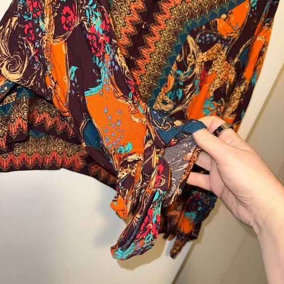 Free People Catch Me If You Can Boho Oversized Top Tie Sleeve Small EUC - Picture 3 of 11